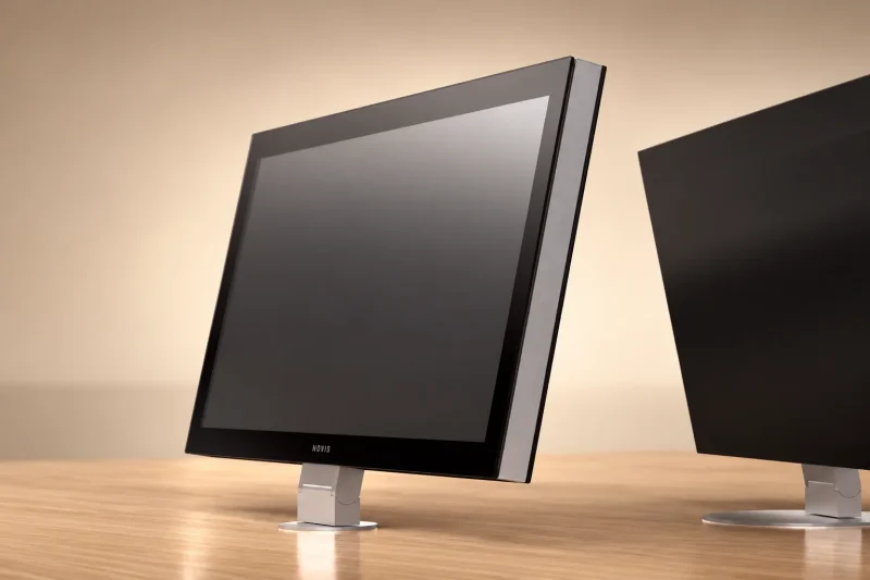 Der elegante Auftisch-Monitor LOFT desktop für Empfang, Service und Beratung.