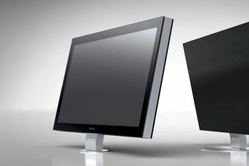 Der elegante Auftisch-Monitor LOFT desktop für Empfang, Service und Beratung.