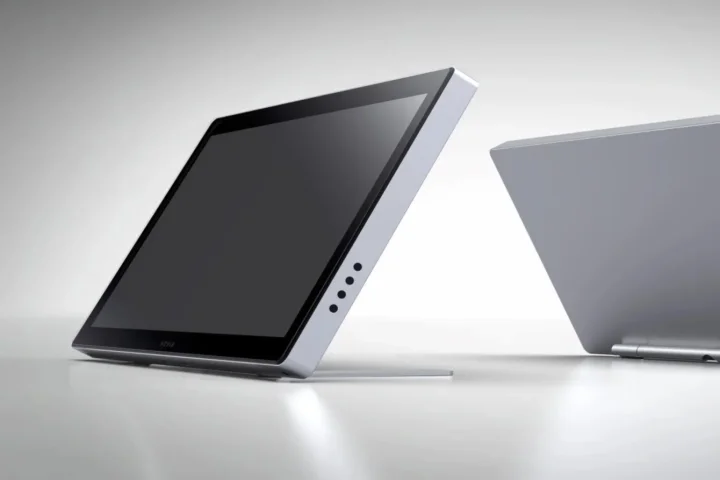 Novis Design Monitor FLO EVO. Perfekter Allrounder - mobil oder fest im Tisch verankert