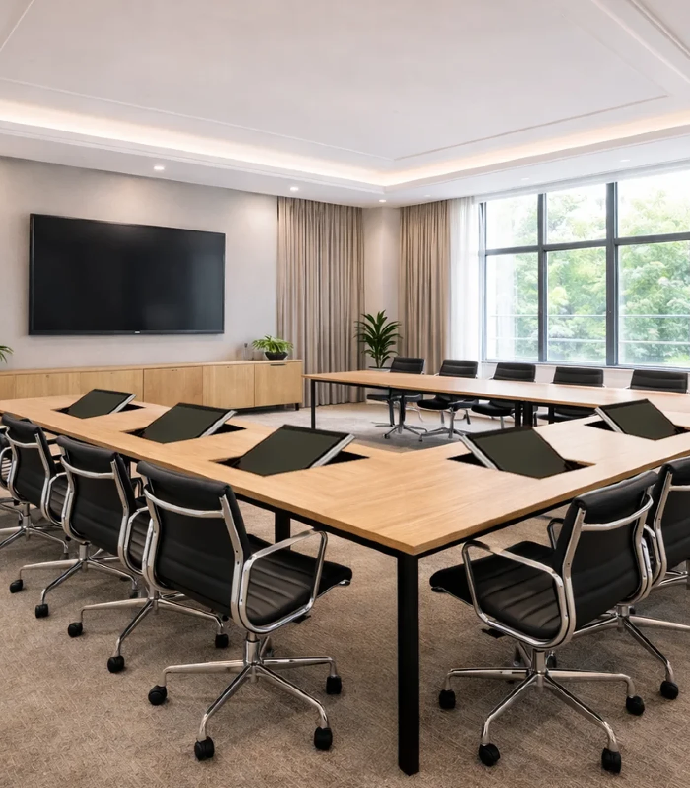 Versenkbarer Monitor LOFT fold in einem Konferenztisch