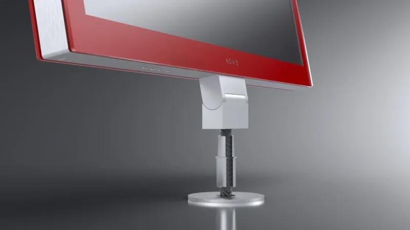 LOFT desktop mit integrierter Kabelführung, so wird der Design Monitor aufgesteckt. Jetzt Ihre nächste Arztpraxis mit Novis Monitoren ausstatten!