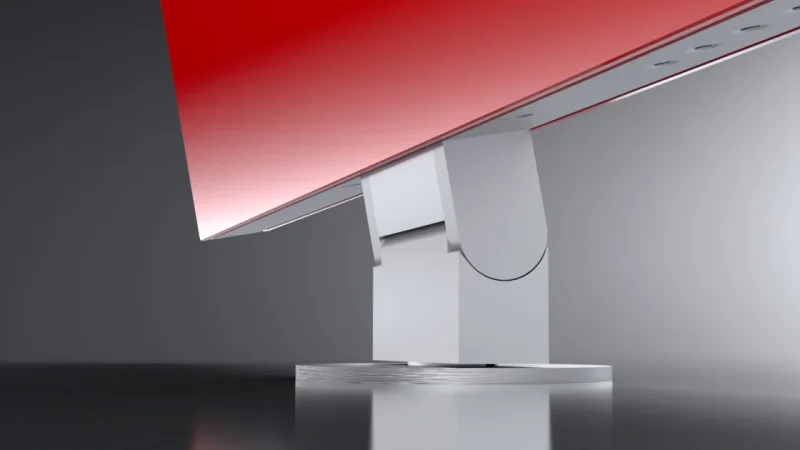 Detailansicht vom Fräsfuss des Desktop Monitor mit integrierter Kabelführung